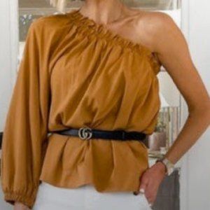 Evereve Womens Boho Burnt Gold One Shoulder Top Size Medium